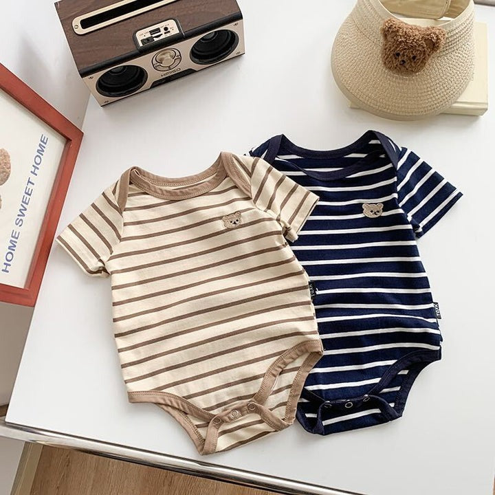 Bear print baby romper with stripes for boys and girls – Ju Ju Jam

