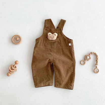 Brown corduroy baby jumpsuit with bear design for boys and girls – Ju Ju Jam babywear