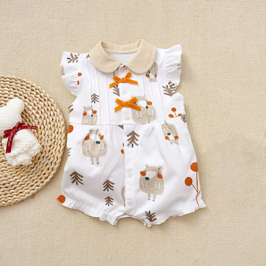Bear Charm baby girls collared romper by Ju Ju Jam – cute one-piece outfit with bear design and classic collar.

