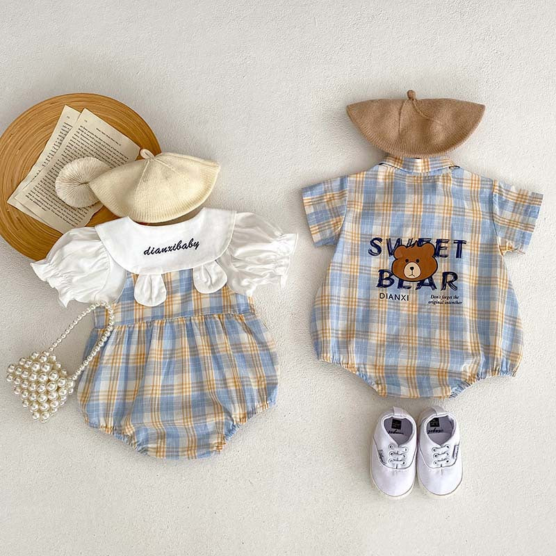 Stylish Children's Wear: Ju Ju Jam Bear Plaid Rompers