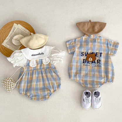 Stylish Children's Wear: Ju Ju Jam Bear Plaid Rompers