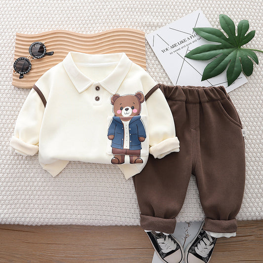 Bear Warm Collared T-shirt and Pant Boys Set by Ju Ju Jam