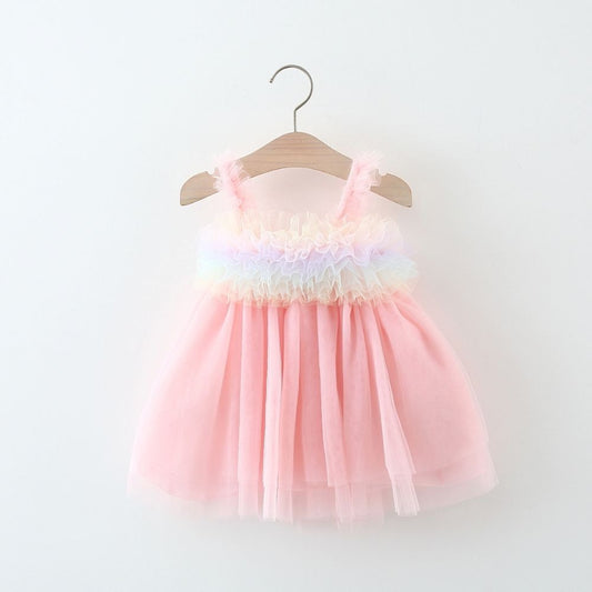 Rainbow Frill Girls Princess Dress