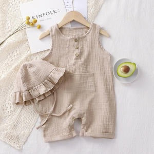 Beige Sleeveless Girls Romper with Hat - Ju Ju Jam Baby and Kids Wear