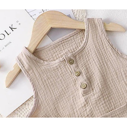 Beige sleeveless girls romper with hat by Ju Ju Jam, cute baby summer clothing for girls