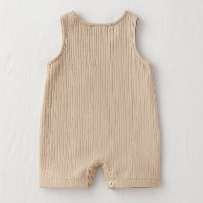 Ju Ju Jam beige romper with matching hat for baby girls, sleeveless toddler outfit for outdoor wear