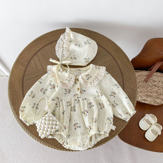 Bella organic baby girls romper with matching cap – soft and breathable outfit by Ju Ju Jam.

