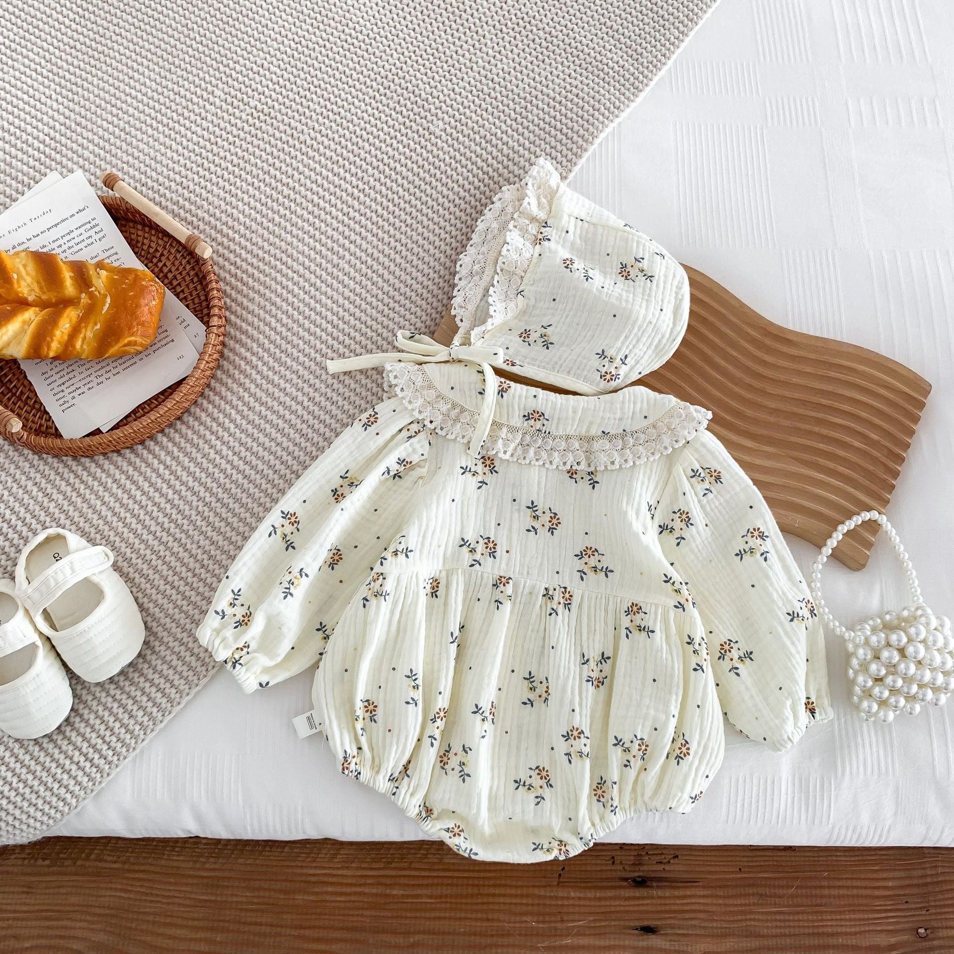 Natural cotton baby romper for girls with cute cap – Bella set by Ju Ju Jam.

