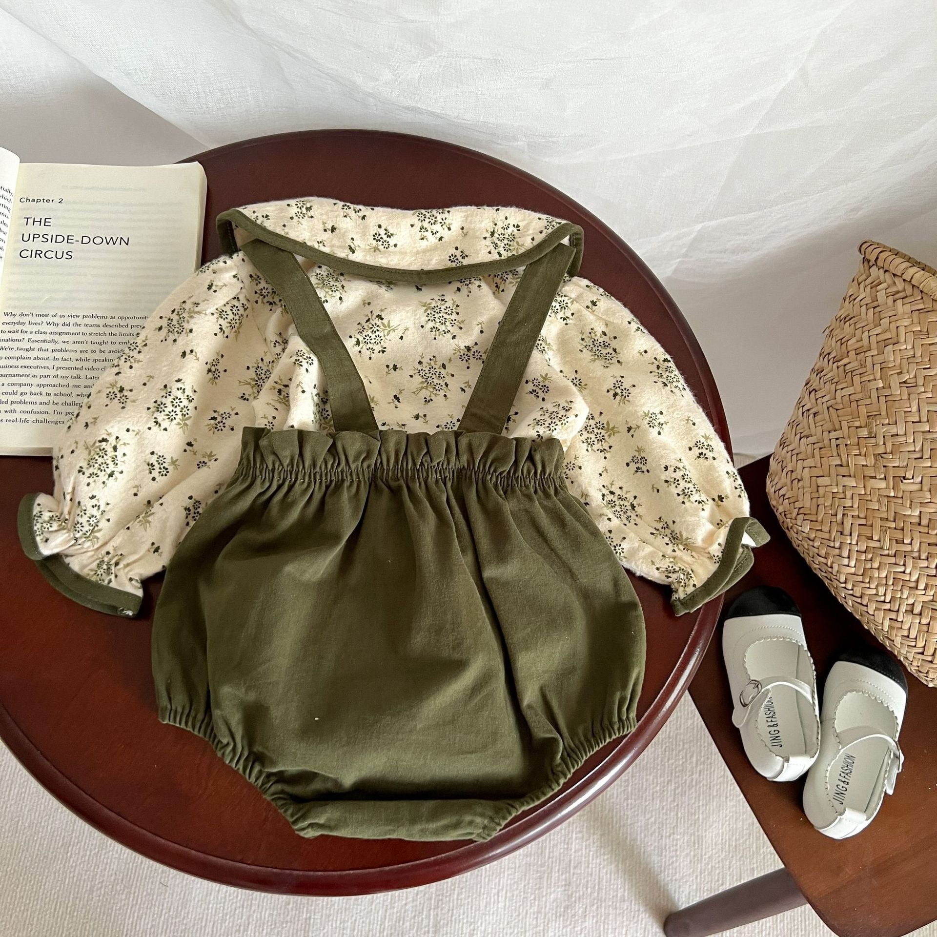 Baby girl summer outfit – Bella two-piece romper set by Ju Ju Jam with breezy and soft fabric.