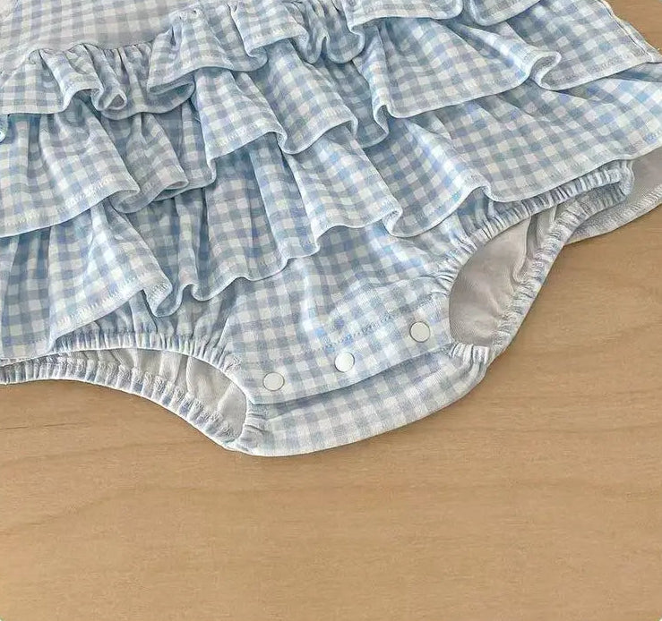 Evie Baby Girls Blue Frill Romper