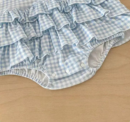 Evie Baby Girls Blue Frill Romper