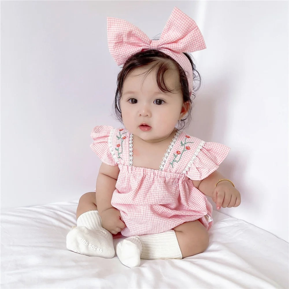 Ju Ju Jam Bloom Bright romper set – baby girl outfit with ruffle sleeves and headband