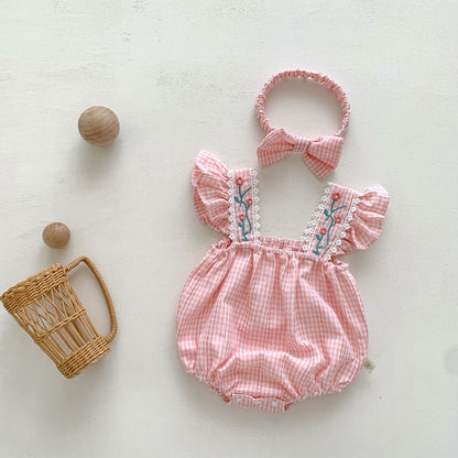 Charming Bloom Bright baby girls romper set – includes matching floral headband – Ju Ju Jam