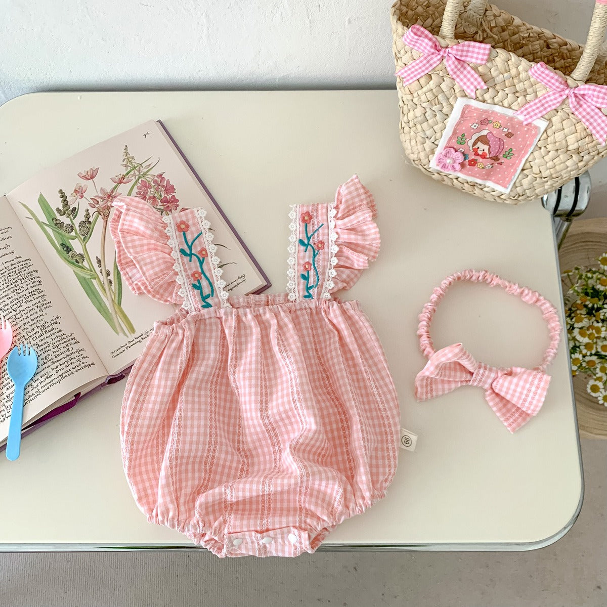 Bright floral baby romper and headband set – cheerful Bloom Bright design – Ju Ju Jam