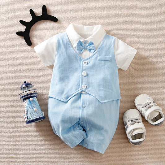 Blue Gentleman Boys Romper by Ju Ju Jam - Stylish romper with a classic gentleman look in a rich blue color.