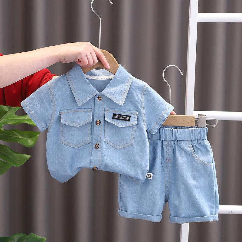 Ju Ju Jam blue soft denim boys' set, featuring a comfortable denim shirt and matching pants for a classic look