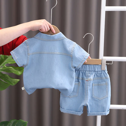 Boys' soft denim outfit from Ju Ju Jam, including a relaxed blue denim shirt and coordinating pants