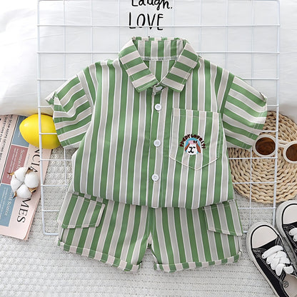 Ju Ju Jam baby boy outfit – vertical striped shirt and shorts co-ord set

