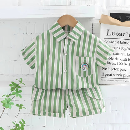 Trendy striped boys co-ord set – Ju Ju Jam vertical pattern summer outfit

