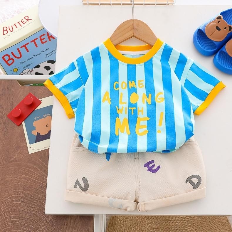 Ju Ju Jam baby boy outfit – Bright Sky matching shirt and shorts set

