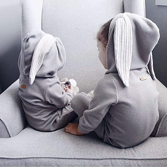 Ju Ju Jam unisex baby romper with bunny ears – cozy and cute jumpsuit perfect for playful moments.

