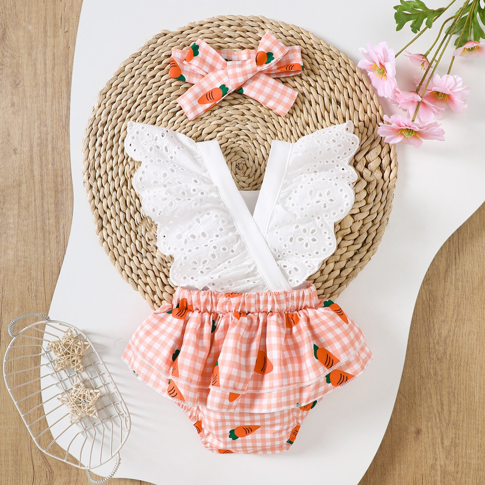 Ju Ju Jam Carrot Cutie Romper featuring playful vegetable design for infants


