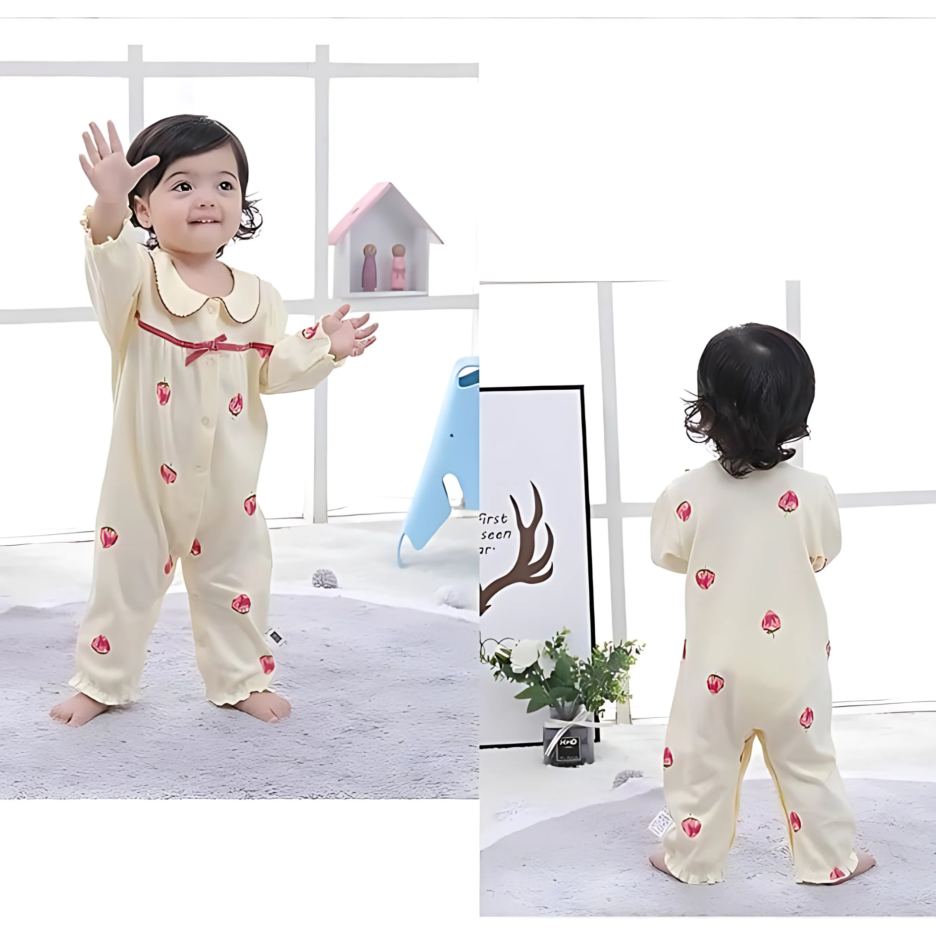 Soft and stylish baby girls romper with all-over strawberry pattern – Ju Ju Jam


