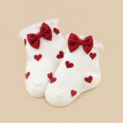 Red Heart Baby Girls Romper Dress with Headbow & Socks