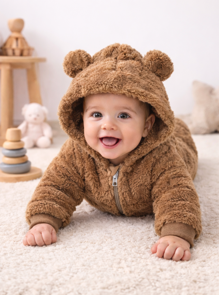 Snuggle Heart Hooded Baby Boys Girls Romper with Front Zip