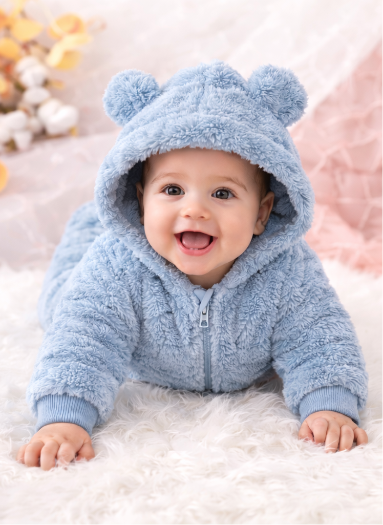 Snuggle Heart Hooded Baby Boys Girls Romper with Front Zip