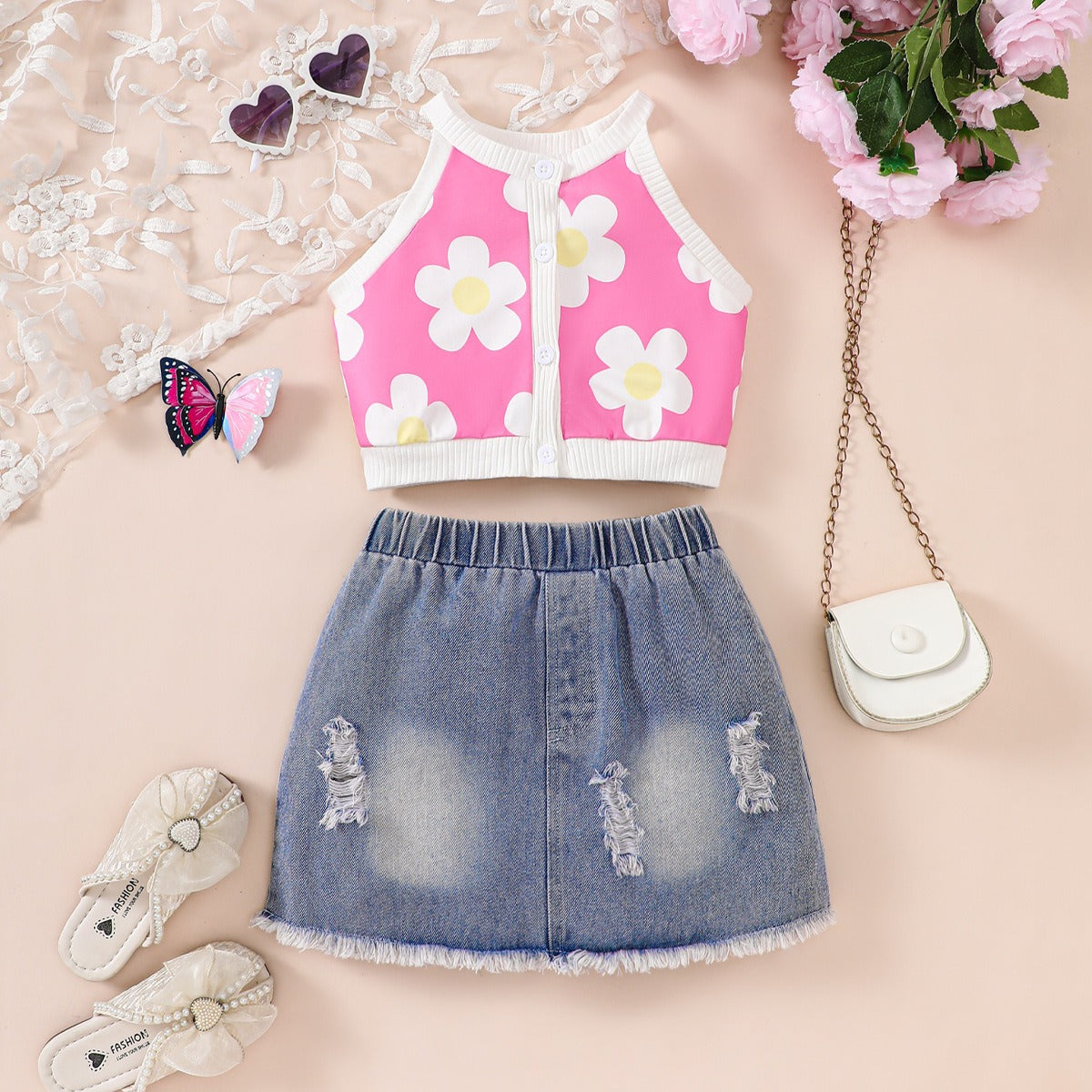 Ju Ju Jam baby girl clothing set in pink with blossom print – Chloe set

