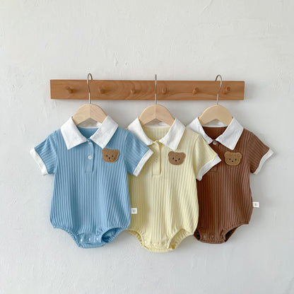 Collared Boys Teddy Rompers by Ju Ju Jam - Adorable romper with a teddy bear design and a classic collar.