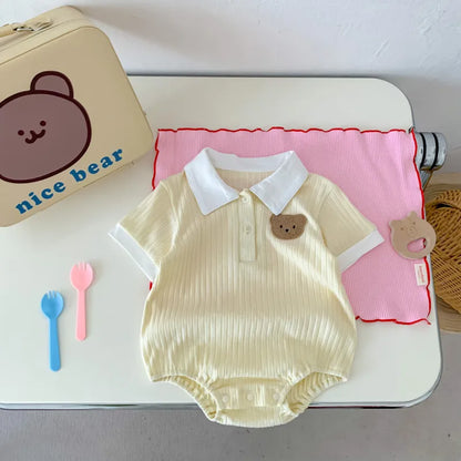 Ju Ju Jam Boys Collared Teddy Romper - Adorable romper with a teddy bear print and a crisp collar for a classic look.