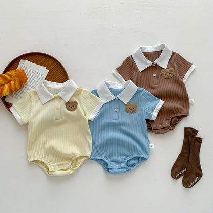 Ju Ju Jam Boys Teddy Romper with Collared Neckline - Playful romper with teddy bear graphics and a charming collar.