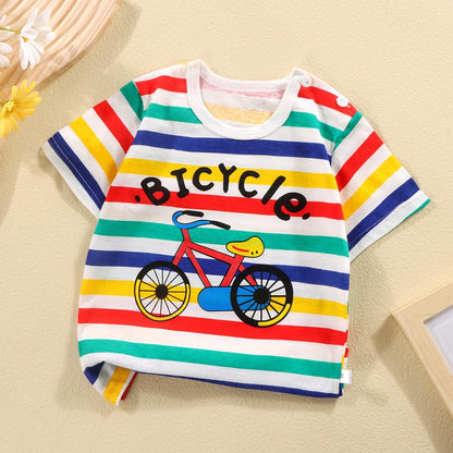 Colourful bicycle print unisex baby and kids T-shirt – soft cotton short sleeve top by Ju Ju Jam