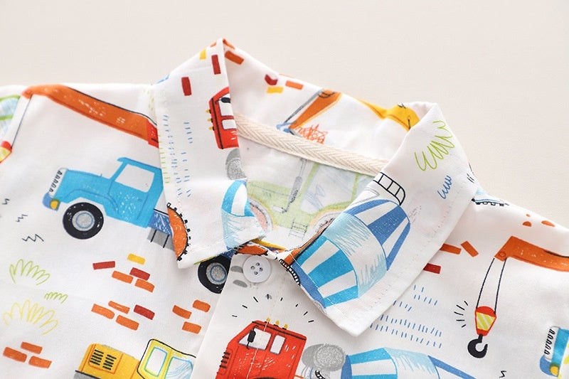 Colourful Vehicles Boys Co-ord Set by Ju Ju Jam - Stylish and comfortable two-piece set with a colorful vehicle design.