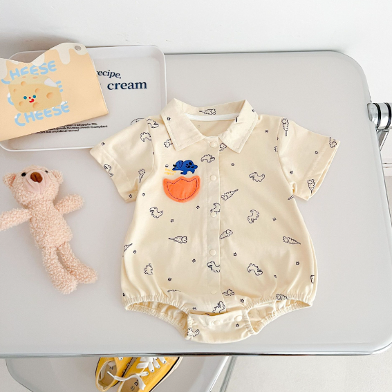 Ju Ju Jam baby boys romper – comfy one-piece shirt with fun dino print design.


