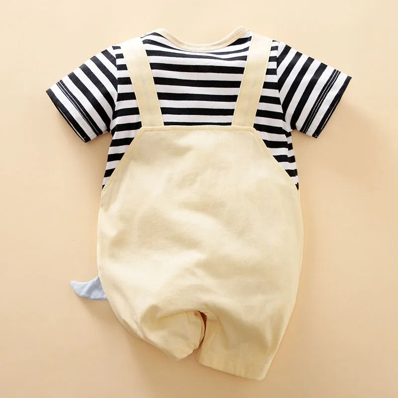 Contrast-colored baby romper with dino print – Ju Ju Jam outfit

