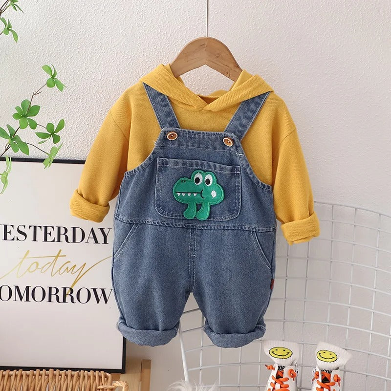 Ju Ju Jam baby jumpsuit in denim with attached hoodie for boys and girls