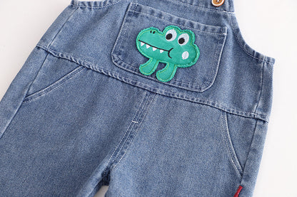 Ju Ju Jam comfy denim jumpsuit with hoodie for boys and girls, perfect for cooler days