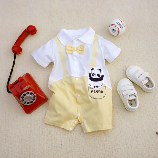 Cute Panda Baby Boys Bow Romper