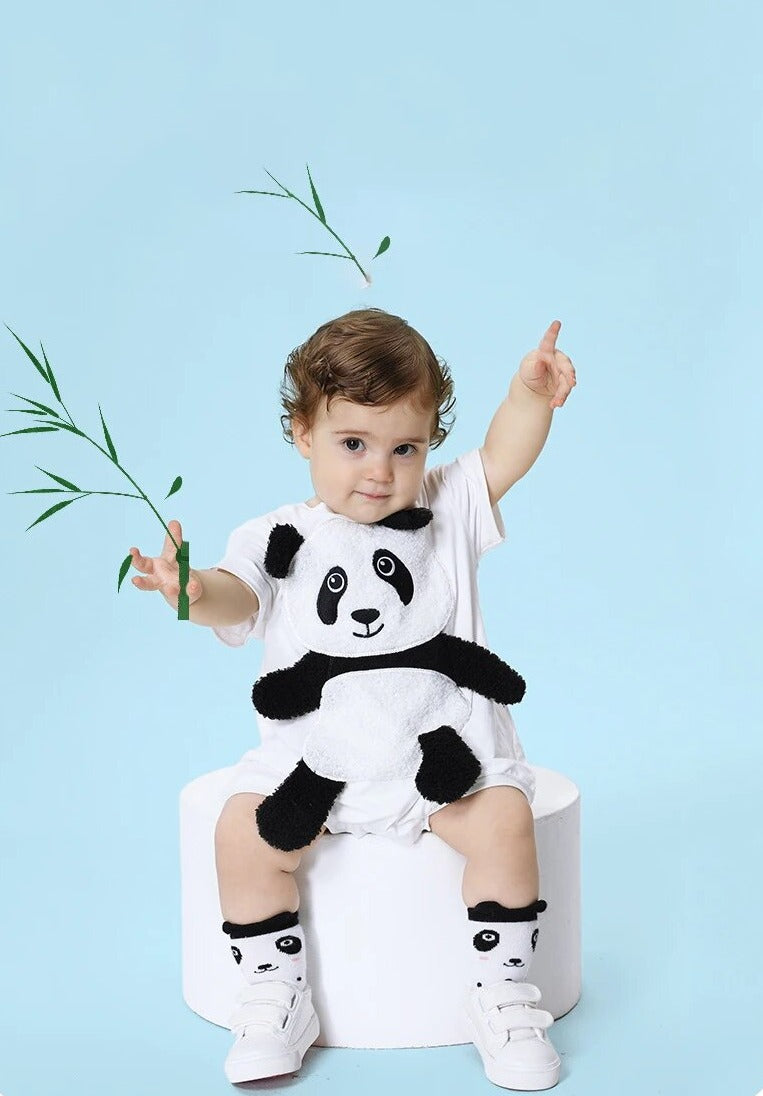 Adorable baby wearing Ju Ju Jam's Cute Panda Hugged Romper
