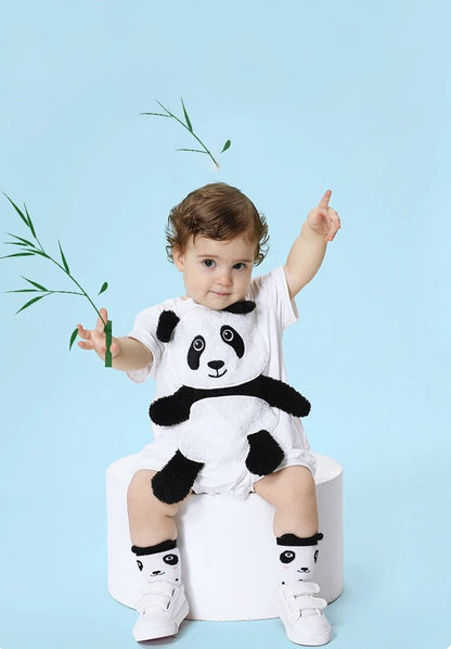 Adorable baby wearing Ju Ju Jam's Cute Panda Hugged Romper