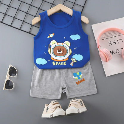 Charming Dark Blue Cartoon Set for Boys - Adorable set with a cartoon design and a dark blue color, ideal for everyday adventures, at Ju Ju Jam.