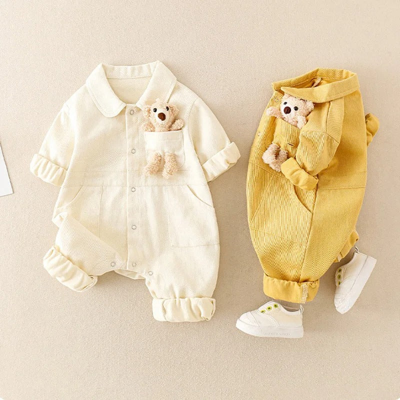 Charming Denim Jumpsuit with Teddy Bear Embellishment - Ju Ju Jam