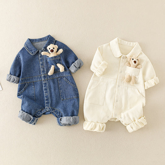 Ju Ju Jam Kids Denim Jumpsuit: Fun 3D Teddy Bear Addition