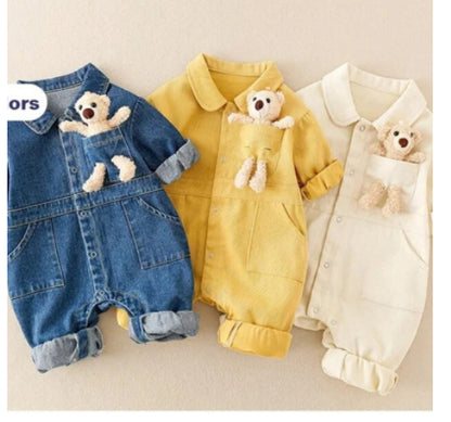 Ju Ju Jam Denim Jumpsuit with Adorable 3D Teddy Bear