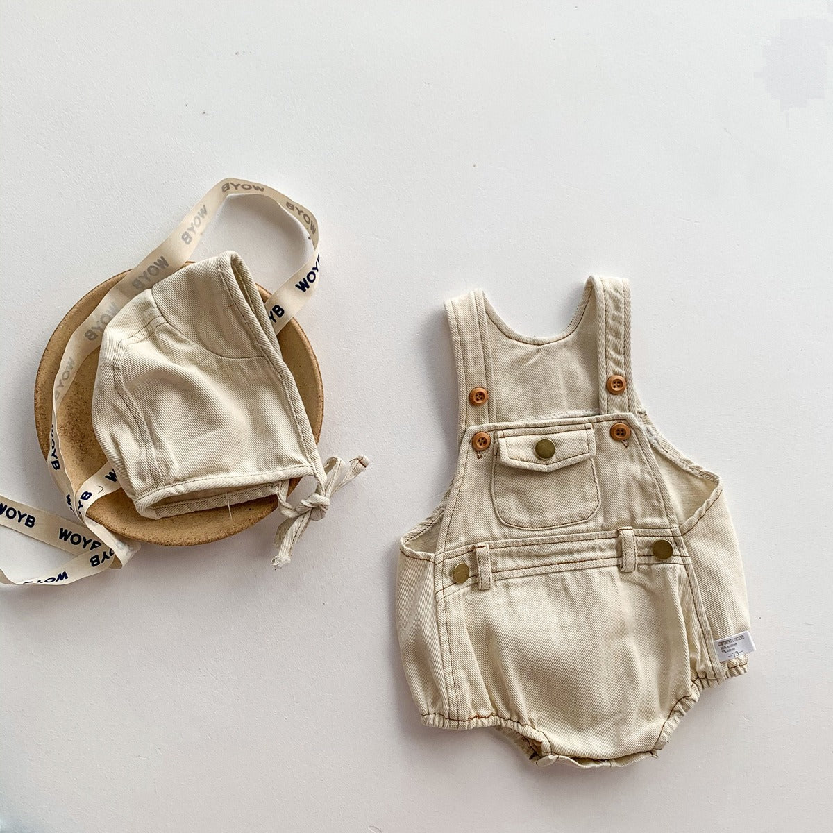 Unisex baby denim romper set – soft and trendy outfit with cap by Ju Ju Jam.

