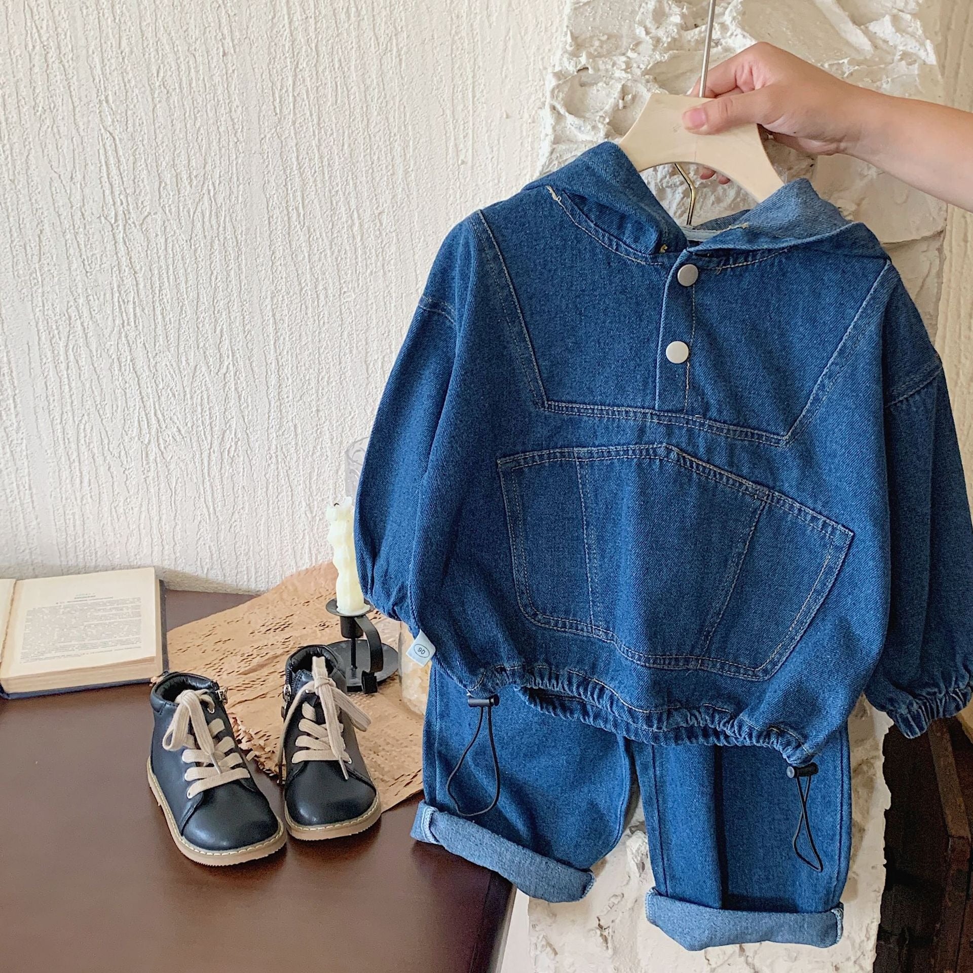 Ju Ju Jam unisex denim hoodie and jogger pants set for babies

