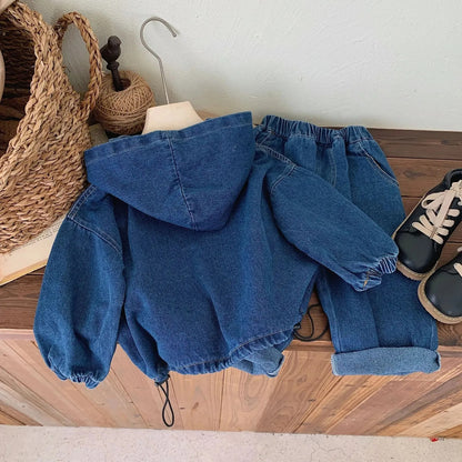 Stylish baby boy and girl in denim hoodie and pant outfit – Ju Ju Jam

